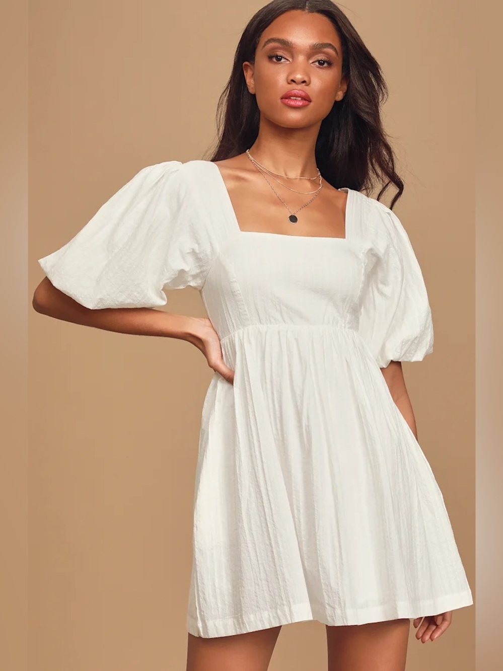 White Lulus Baby Doll Dress with pockets